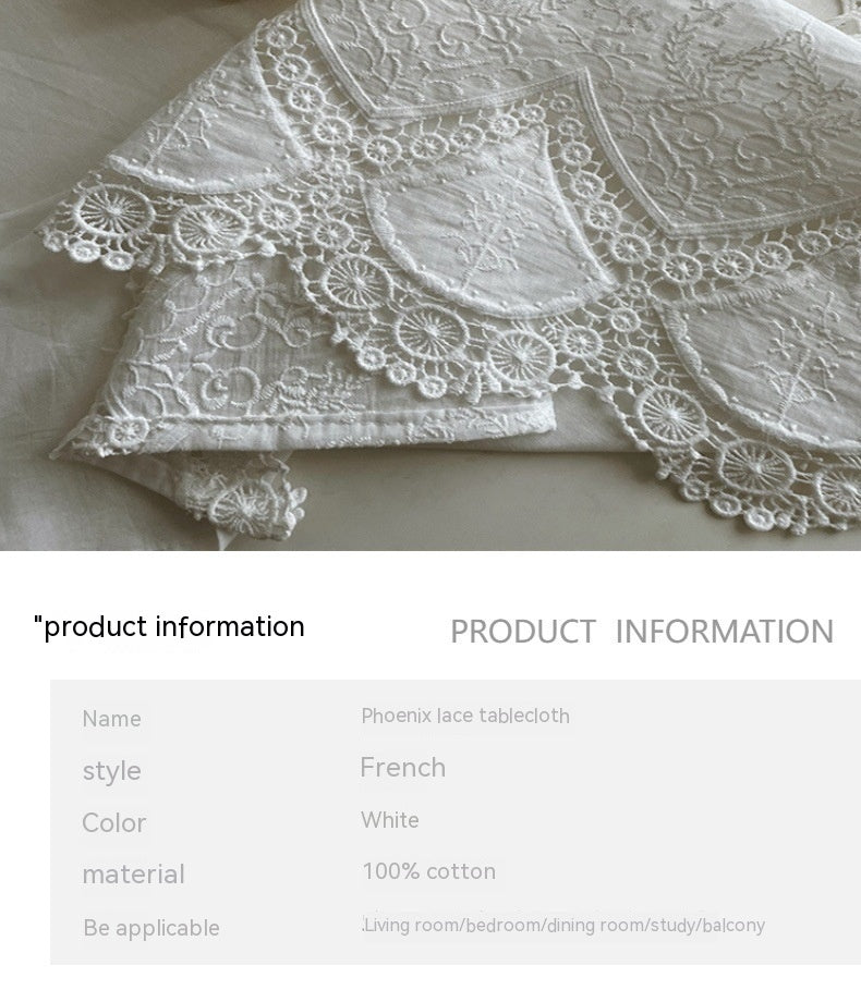HKM-677139 French Pure Cotton Lace Tablecloth - Anemone Design, Rectangle Shapes Available