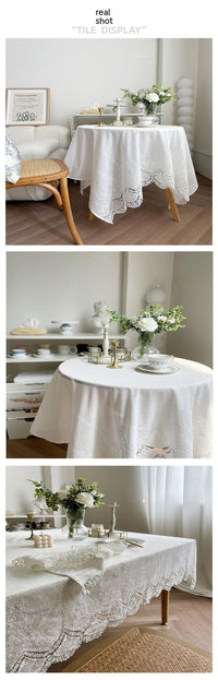 HKM-677139 French Pure Cotton Lace Tablecloth - Anemone Design, Rectangle Shapes Available