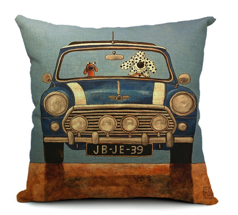 HKM-677267 Cartoon Dog Cotton Pillow Set for Cars - Soft Cushions with Removable Covers