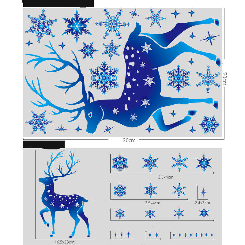HKM-677331 Christmas Elk and Snowflake Wall Stickers – Decorative PVC Decals for Windows and Kids Rooms