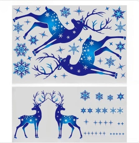 HKM-677331 Christmas Elk and Snowflake Wall Stickers – Decorative PVC Decals for Windows and Kids Rooms