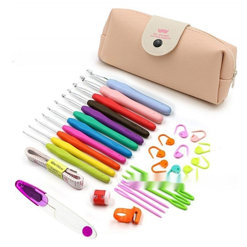 KTX-677395 Colorful Soft Handle Crochet Hook Set with Scissors - 30, 33, or 41 Pieces