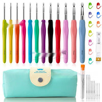 HKM-677395 Colorful Soft Handle Crochet Hook Set with Scissors - 30, 33, or 41 Pieces