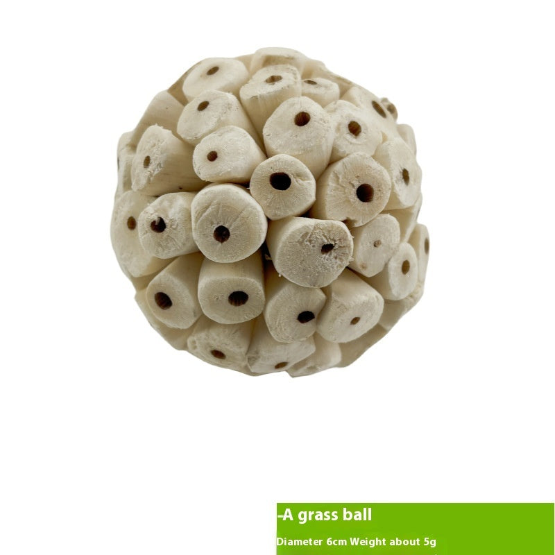 HKM-677971 Natural Rice Paper Plant Pith Ball for Parrots - Safe Molar Toy for Chewing and Gnawing