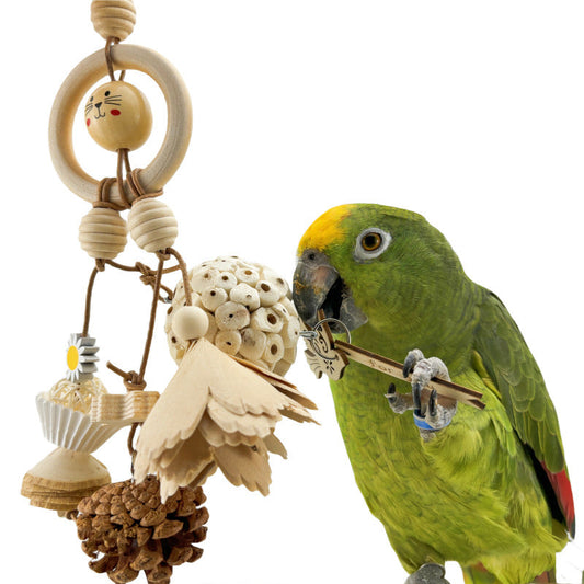 HKM-677971 Natural Rice Paper Plant Pith Ball for Parrots - Safe Molar Toy for Chewing and Gnawing