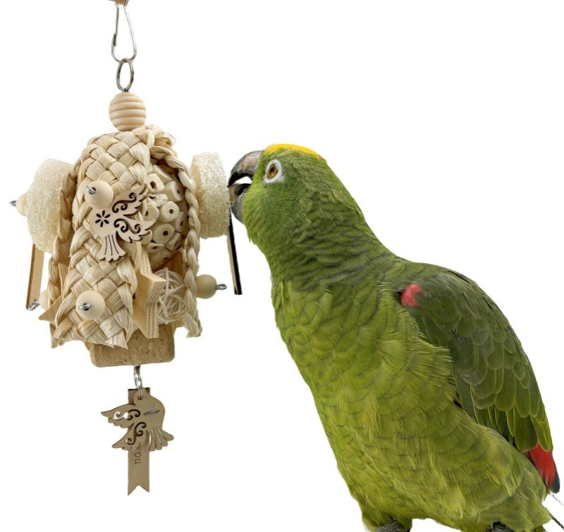 HKM-677971 Natural Rice Paper Plant Pith Ball for Parrots - Safe Molar Toy for Chewing and Gnawing