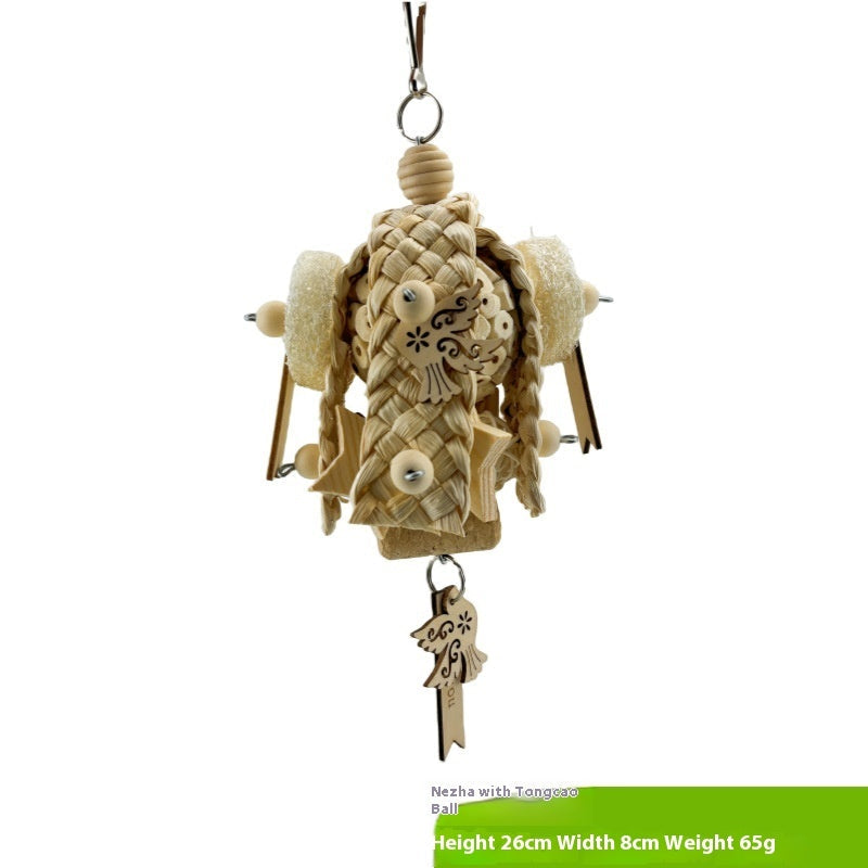 HKM-677971 Natural Rice Paper Plant Pith Ball for Parrots - Safe Molar Toy for Chewing and Gnawing
