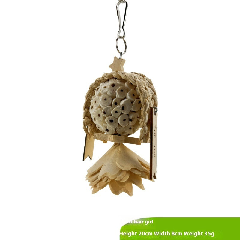 HKM-677971 Natural Rice Paper Plant Pith Ball for Parrots - Safe Molar Toy for Chewing and Gnawing