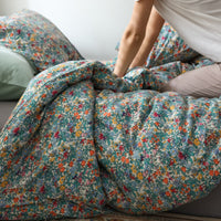 HKM-678035 Cotton Floral Quilt Cover Set with Knitted Fabric, Pillowcase & Sheet for Comfortable Sleep