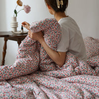 HKM-678035 Cotton Floral Quilt Cover Set with Knitted Fabric, Pillowcase & Sheet for Comfortable Sleep