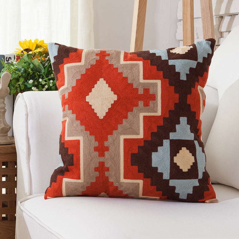 HKM-678099 Embroidered 100% Cotton Sofa Pillow Cover with Cashmere Thread - 45x45CM
