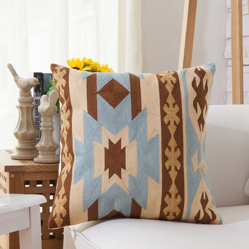 HKM-678099 Embroidered 100% Cotton Sofa Pillow Cover with Cashmere Thread - 45x45CM