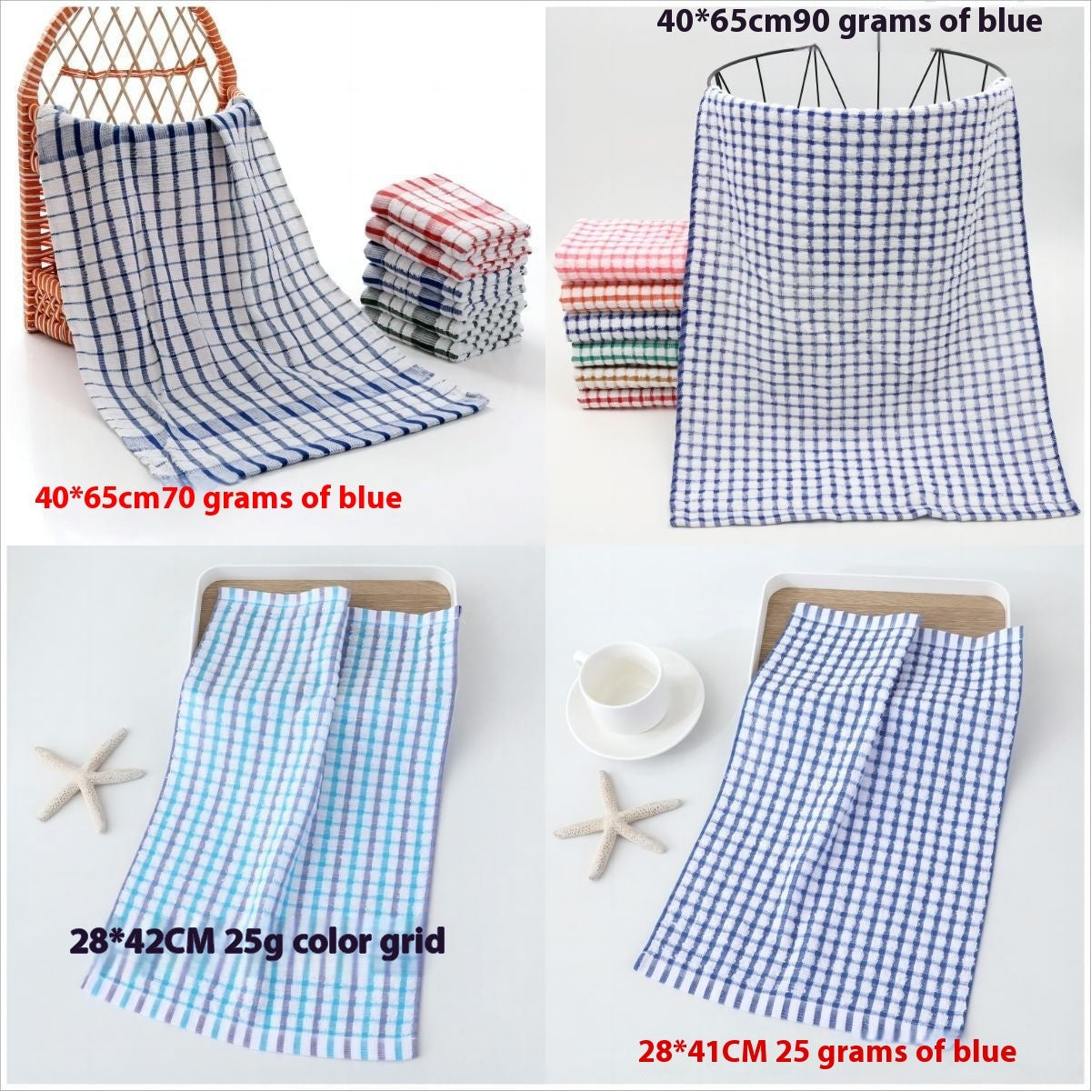 HKM-678291 Cotton Plaid Kitchen Dish Towel - Various Patterns and Sizes in Pink, Blue, Green, Orange, Red