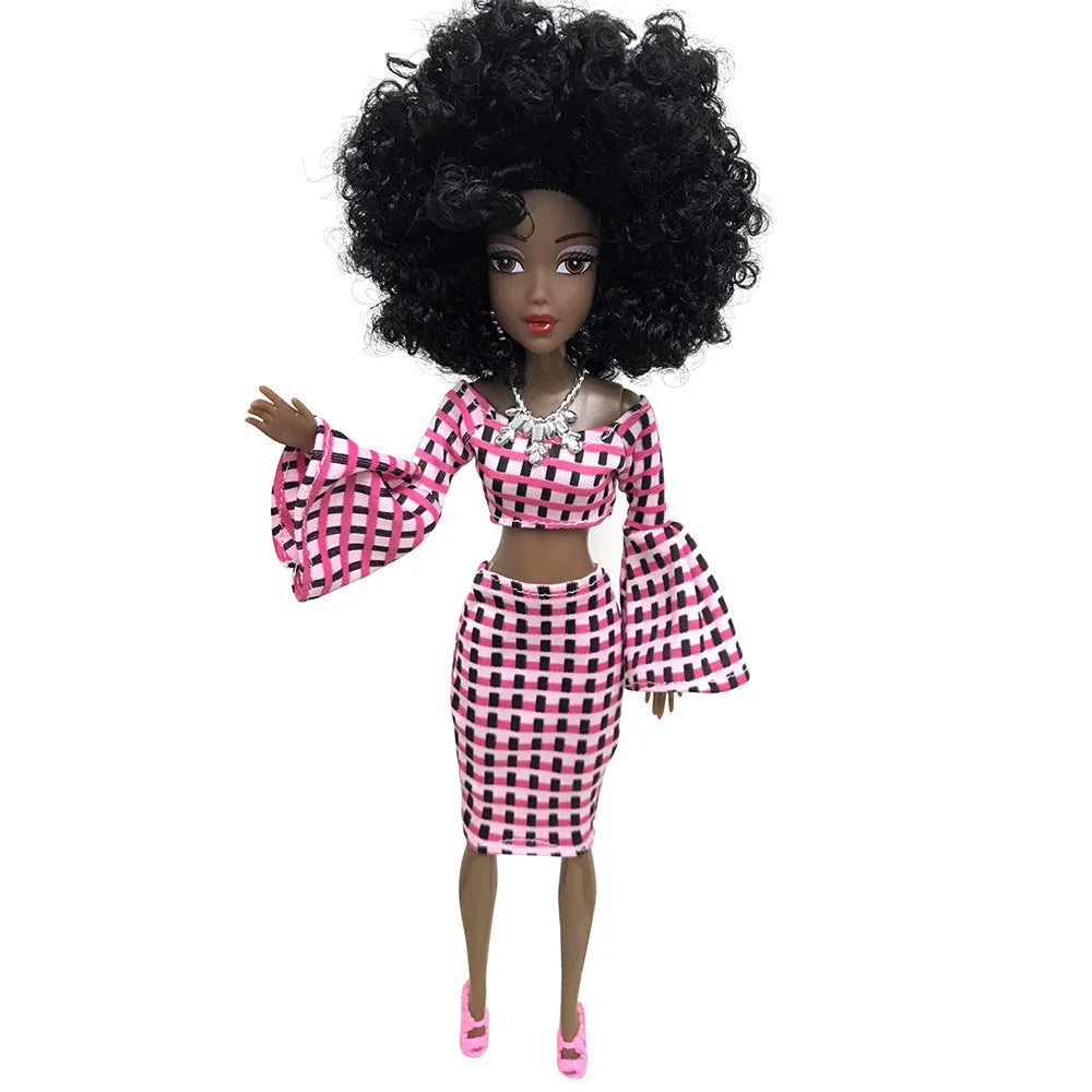 HKM-678547 Elegant Black Fashion Doll with Afro Hair - Educational Toy for All Ages