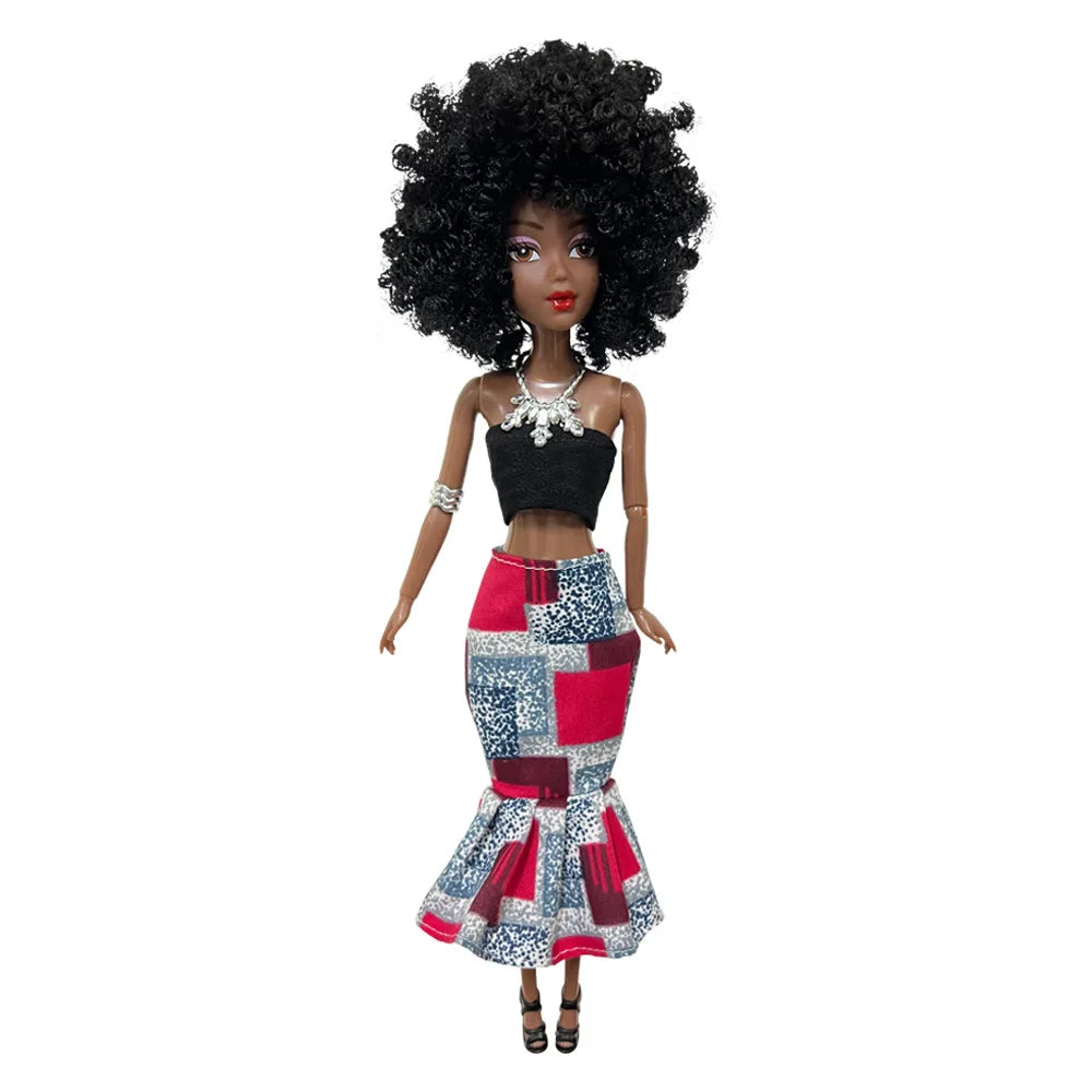 HKM-678547 Elegant Black Fashion Doll with Afro Hair - Educational Toy for All Ages
