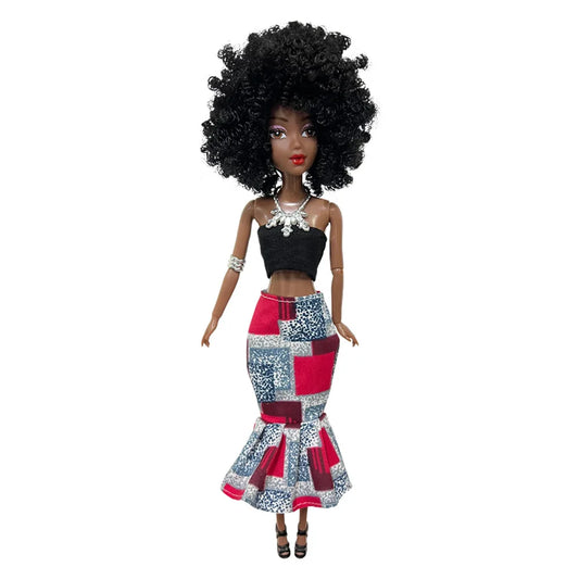HKM-678547 Elegant Black Fashion Doll with Afro Hair - Educational Toy for All Ages