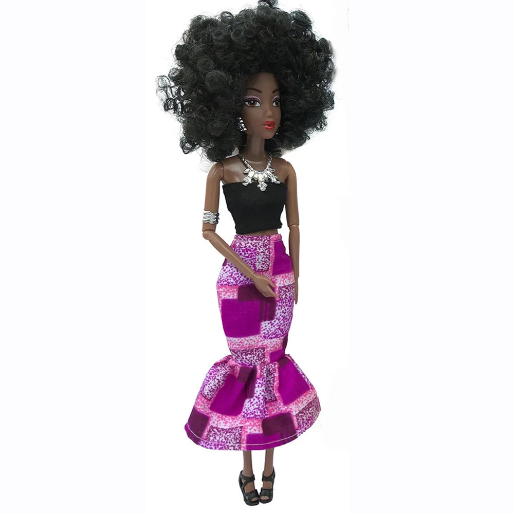 HKM-678547 Elegant Black Fashion Doll with Afro Hair - Educational Toy for All Ages