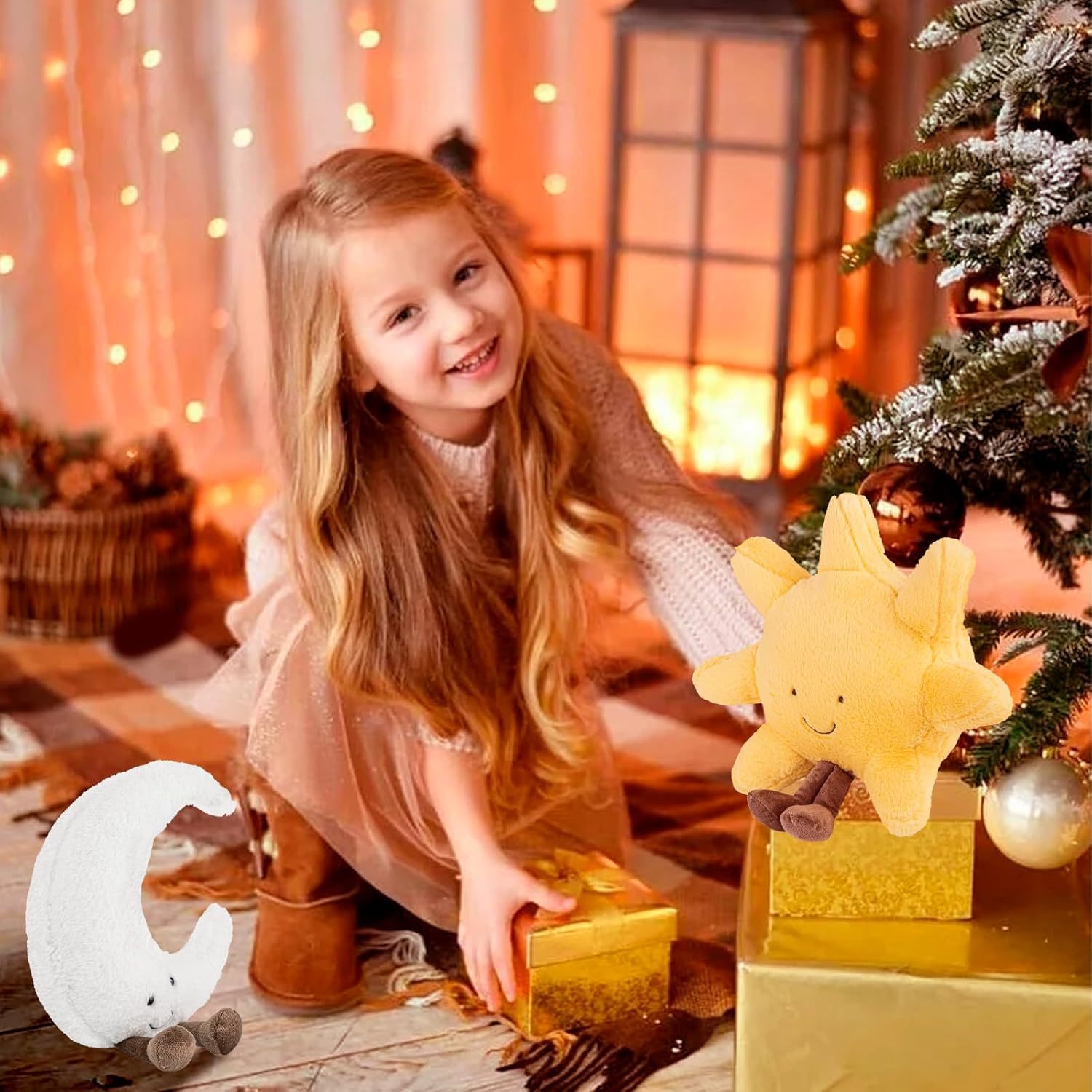 KTX-678547 Sunshine and Moon Plush Toy Set - Soft Stuffed Animal Pillows for Kids, Perfect Birthday Gift, Warm and Cozy Hugging Companions