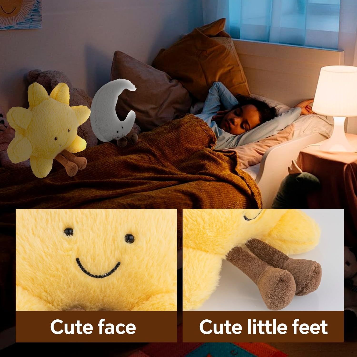 KTX-678547 Sunshine and Moon Plush Toy Set - Soft Stuffed Animal Pillows for Kids, Perfect Birthday Gift, Warm and Cozy Hugging Companions
