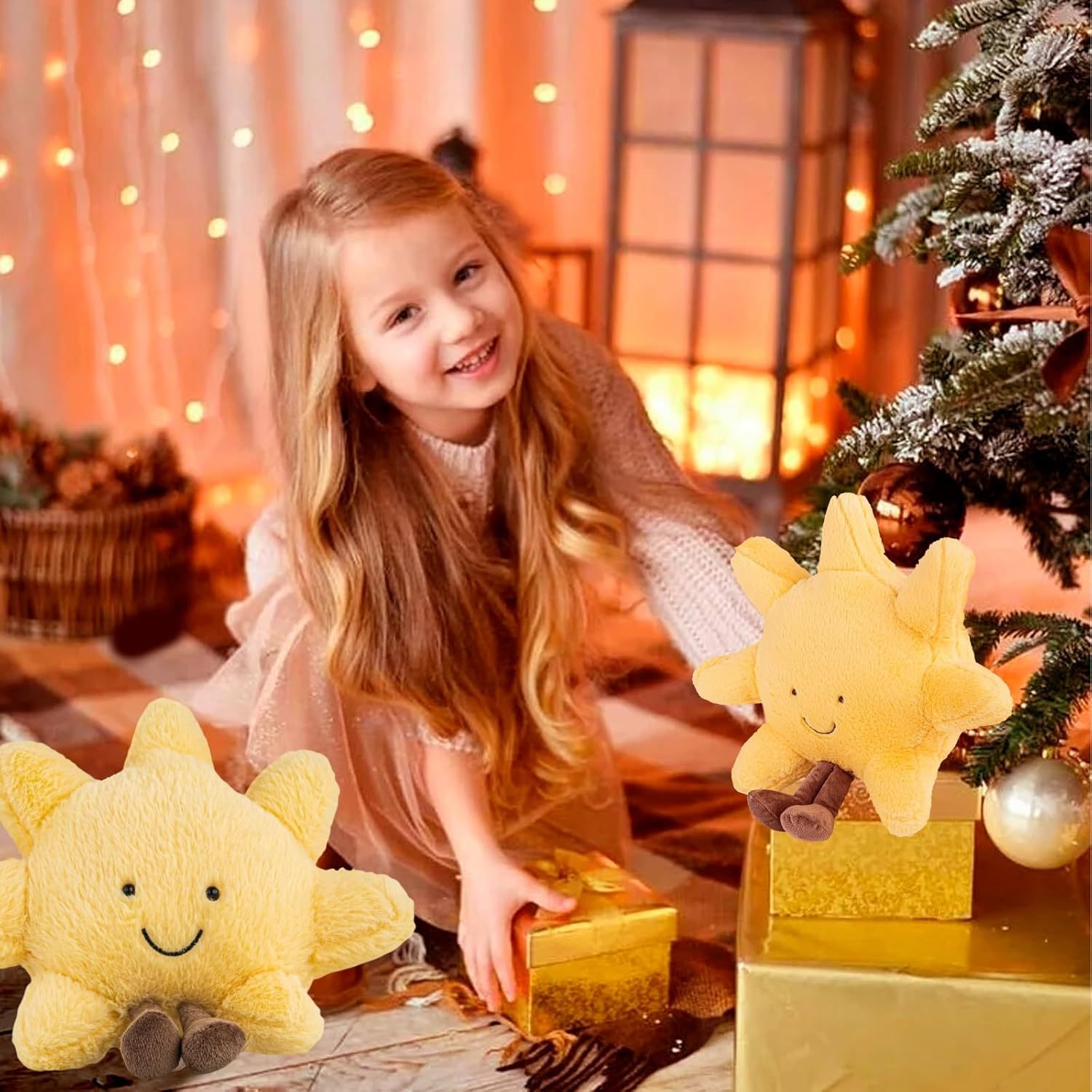 KTX-678547 Sunshine and Moon Plush Toy Set - Soft Stuffed Animal Pillows for Kids, Perfect Birthday Gift, Warm and Cozy Hugging Companions