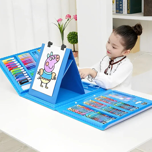 HKM-678675 208-Piece Kids Drawing Art Set with Wooden Drawing Board for Ages 2-7