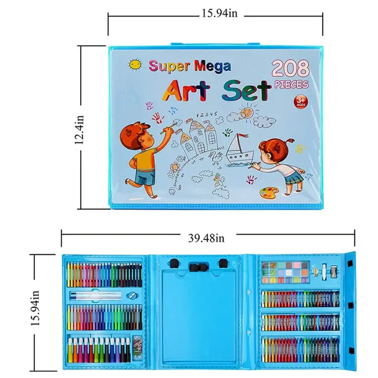 HKM-678675 208-Piece Kids Drawing Art Set with Wooden Drawing Board for Ages 2-7