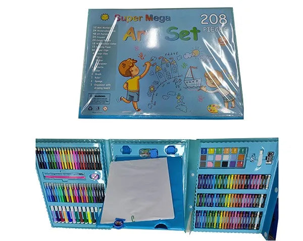HKM-678675 208-Piece Kids Drawing Art Set with Wooden Drawing Board for Ages 2-7