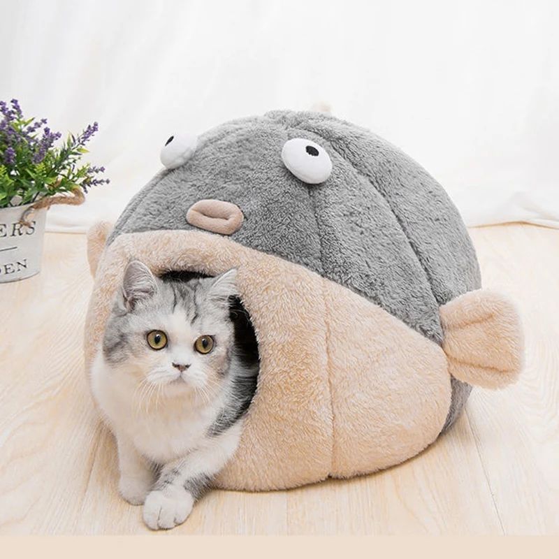 HKM-679059 Cute Balloonfish-Shaped Pet Mat - Soft Indoor Cradle for Cats and Small Dogs