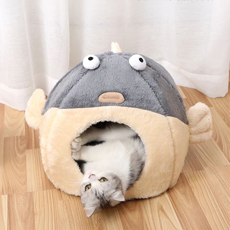 HKM-679059 Cute Balloonfish-Shaped Pet Mat - Soft Indoor Cradle for Cats and Small Dogs
