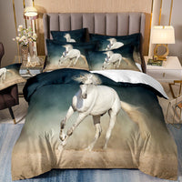 HKM-679187 3-Piece Horse-Themed 3D Digital Printed Bed Set with Quilt Cover and Pillowcases in Various Sizes