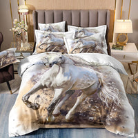 HKM-679187 3-Piece Horse-Themed 3D Digital Printed Bed Set with Quilt Cover and Pillowcases in Various Sizes