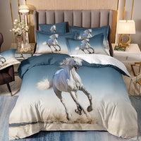 HKM-679187 3-Piece Horse-Themed 3D Digital Printed Bed Set with Quilt Cover and Pillowcases in Various Sizes