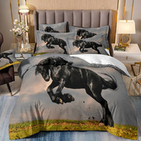 HKM-679187 3-Piece Horse-Themed 3D Digital Printed Bed Set with Quilt Cover and Pillowcases in Various Sizes