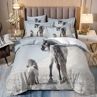 HKM-679187 3-Piece Horse-Themed 3D Digital Printed Bed Set with Quilt Cover and Pillowcases in Various Sizes