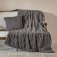 HKM-679187 Striped Jacquard Rabbit Fur Blanket in Various Colors and Sizes