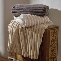 HKM-679187 Striped Jacquard Rabbit Fur Blanket in Various Colors and Sizes