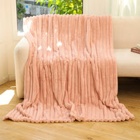 HKM-679187 Striped Jacquard Rabbit Fur Blanket in Various Colors and Sizes