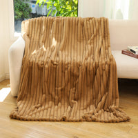 HKM-679187 Striped Jacquard Rabbit Fur Blanket in Various Colors and Sizes