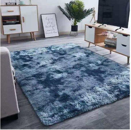HKM-679251 Long Hair Tie-Dyed Gradient Carpet for Home and Yoga Use, Soft Polyester Fiber, Modern Square Design