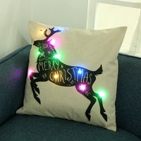 HKM-679315 Christmas Theme Creative Cartoon Pillow Cover with LED Color Options - 45x45cm Linen