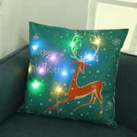 HKM-679315 Christmas Theme Creative Cartoon Pillow Cover with LED Color Options - 45x45cm Linen
