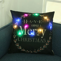 HKM-679315 Christmas Theme Creative Cartoon Pillow Cover with LED Color Options - 45x45cm Linen