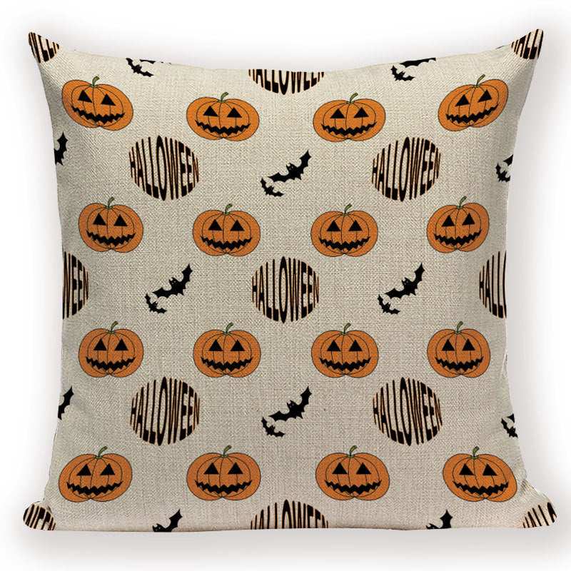 HKM-679571 Halloween Cartoon Pillow Cover - Peach Skin & Linen, 45x45cm for Living Room & Kids' Room