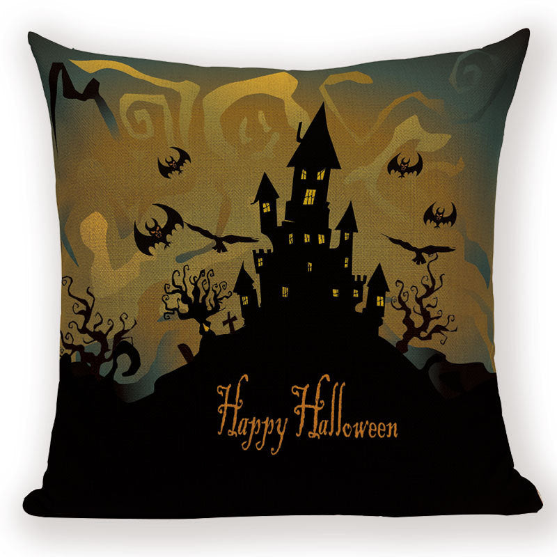 HKM-679571 Halloween Cartoon Pillow Cover - Peach Skin & Linen, 45x45cm for Living Room & Kids' Room