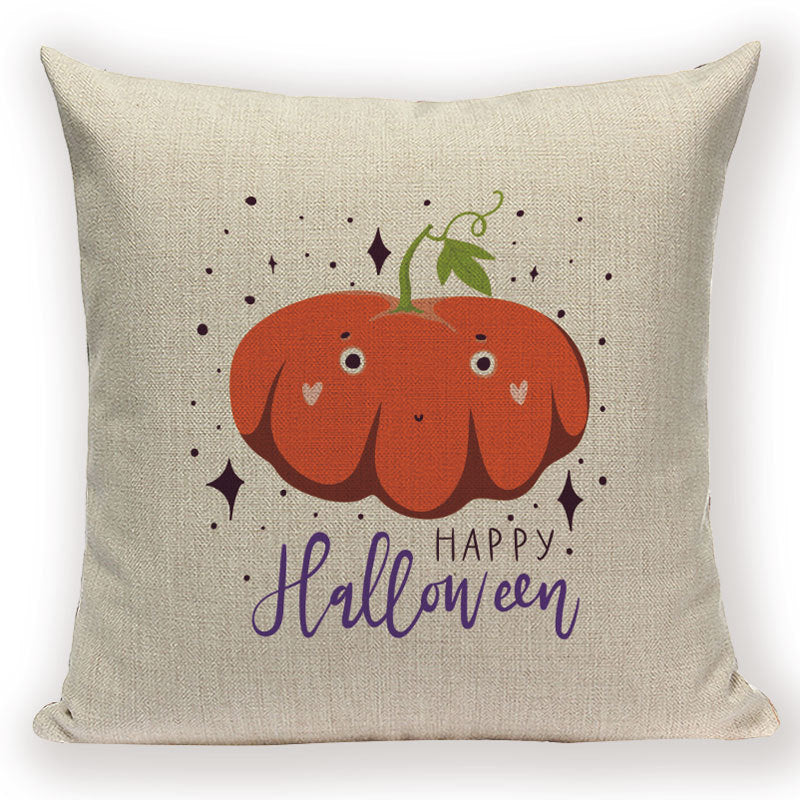 HKM-679571 Halloween Cartoon Pillow Cover - Peach Skin & Linen, 45x45cm for Living Room & Kids' Room