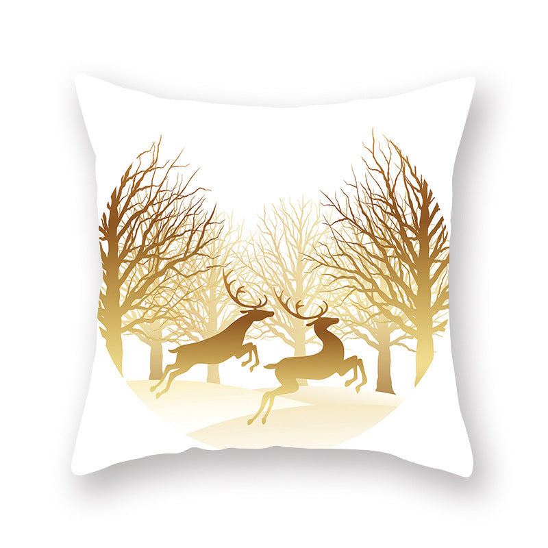 KTX-679699 Nordic Christmas Golden Pillow Cover - 45x45cm Polyester Cushion Case