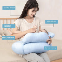 HKM-679827 Blue Bamboo Fiber Breastfeeding Pillow with Guardrail for Infants 1-3 Years