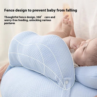 HKM-679827 Blue Bamboo Fiber Breastfeeding Pillow with Guardrail for Infants 1-3 Years