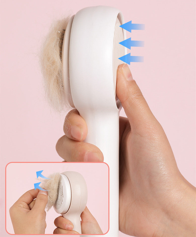 HKM-679955 Dual-Sided Cat and Dog Combing Brush with One-Button Hair Removal, Precision Ruler Comb, 21x8cm