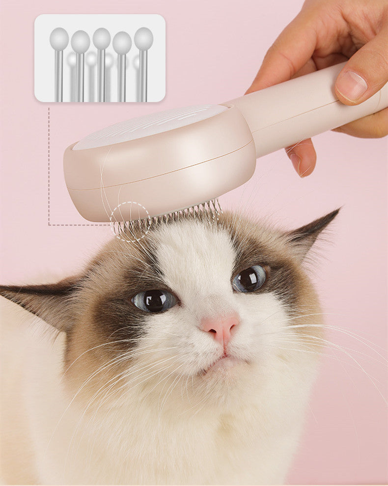 HKM-679955 Dual-Sided Cat and Dog Combing Brush with One-Button Hair Removal, Precision Ruler Comb, 21x8cm